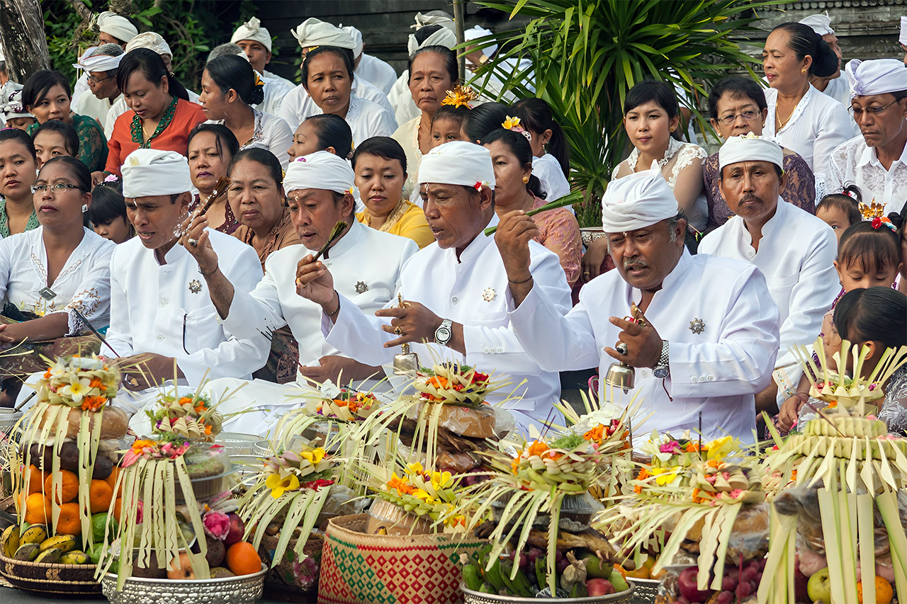 Balinese Having Religious Ritual in Galungan Celebration