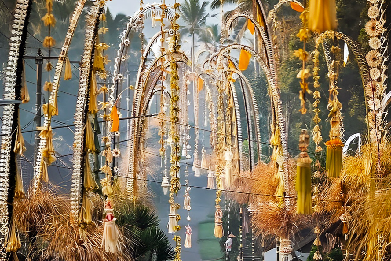 Penjor in Bali during galungan celebration.